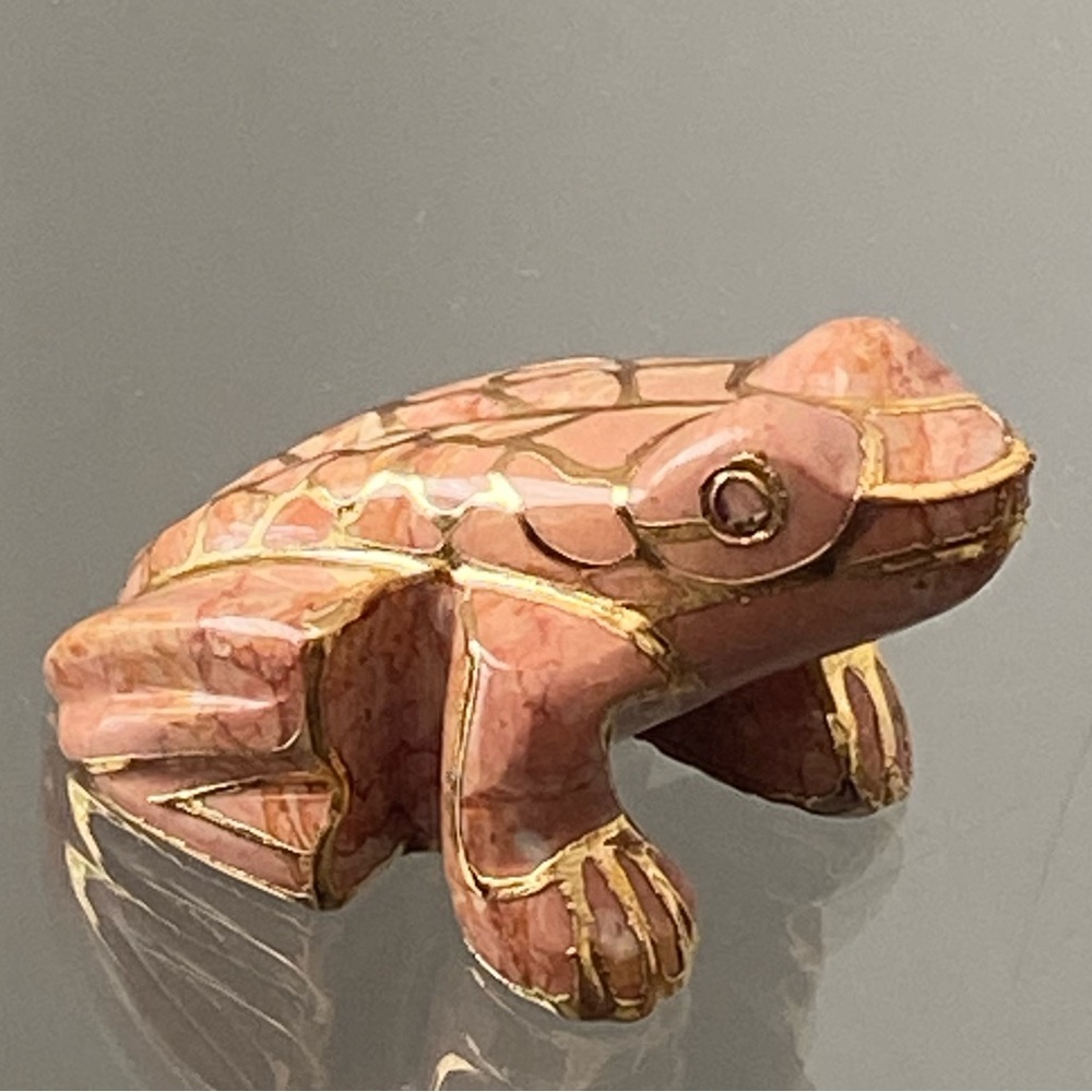 Hand Carved Red Jasper Frog With Gold Inlay